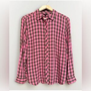 Talbots Pink & Olive Green plaid long sleeve button down blouse